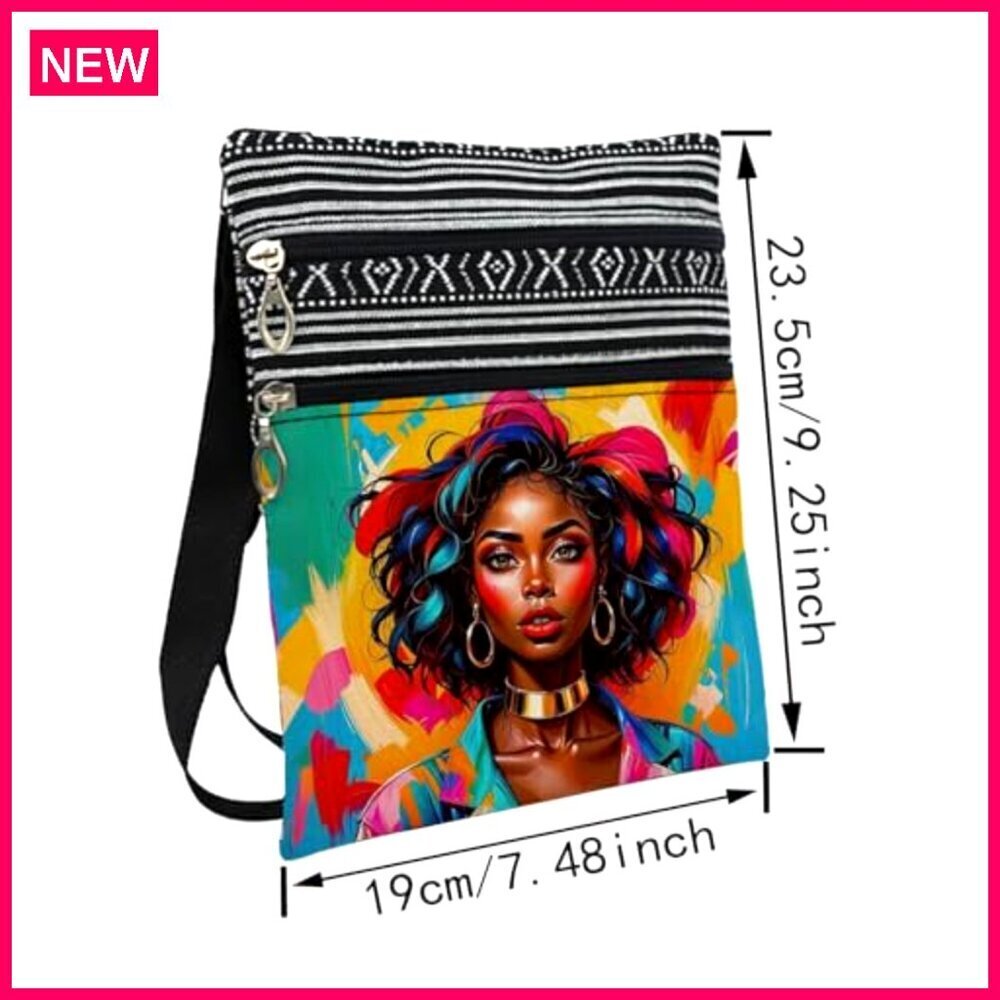 Small Crossbody Bag with Adjustable Strap, Zipper Pockets, Ethnic Pattern - Picture 5 of 8